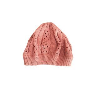 Vintage Rose Pink Pointelle Cable Knit Beanie - Boho Slouchy Winter Hat